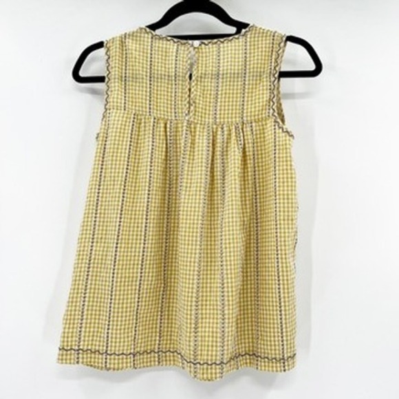 Max Studio Yellow Gingham Sleeveless Babydoll Blouse Embroidered Square Neck XS - Picture 3 of 5